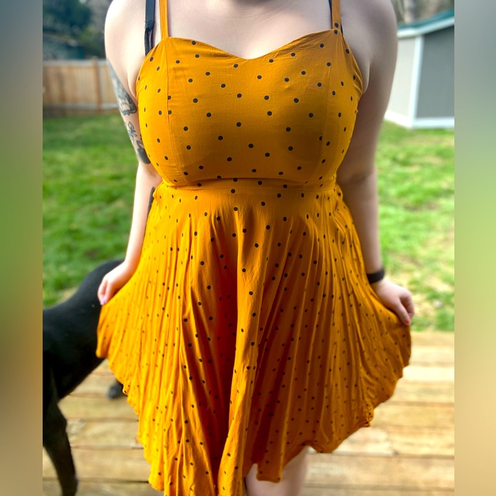 Cute Yellow Polka Dot Tank Dress